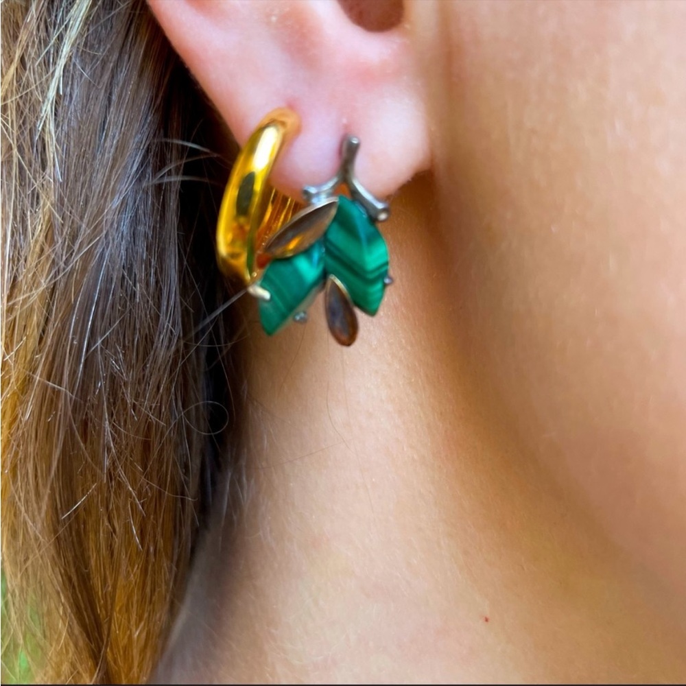 Antique sterling silver/14k gold/malachite set